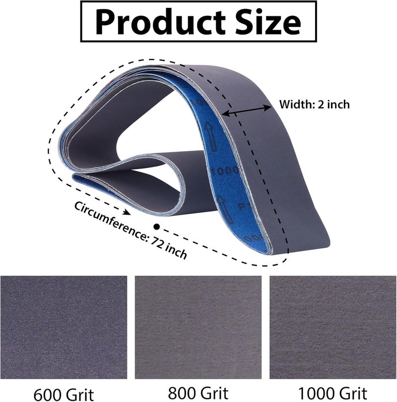 SHUTTLE GENIUS 2 x 72 Sanding Belts,2x72 Silicon Carbide Knife Sharpening Sander Belt, 2 Pcs Each of 600, 800, 1000 Grits Grinding Belts for Belt Sander,6 Pack - Image 2